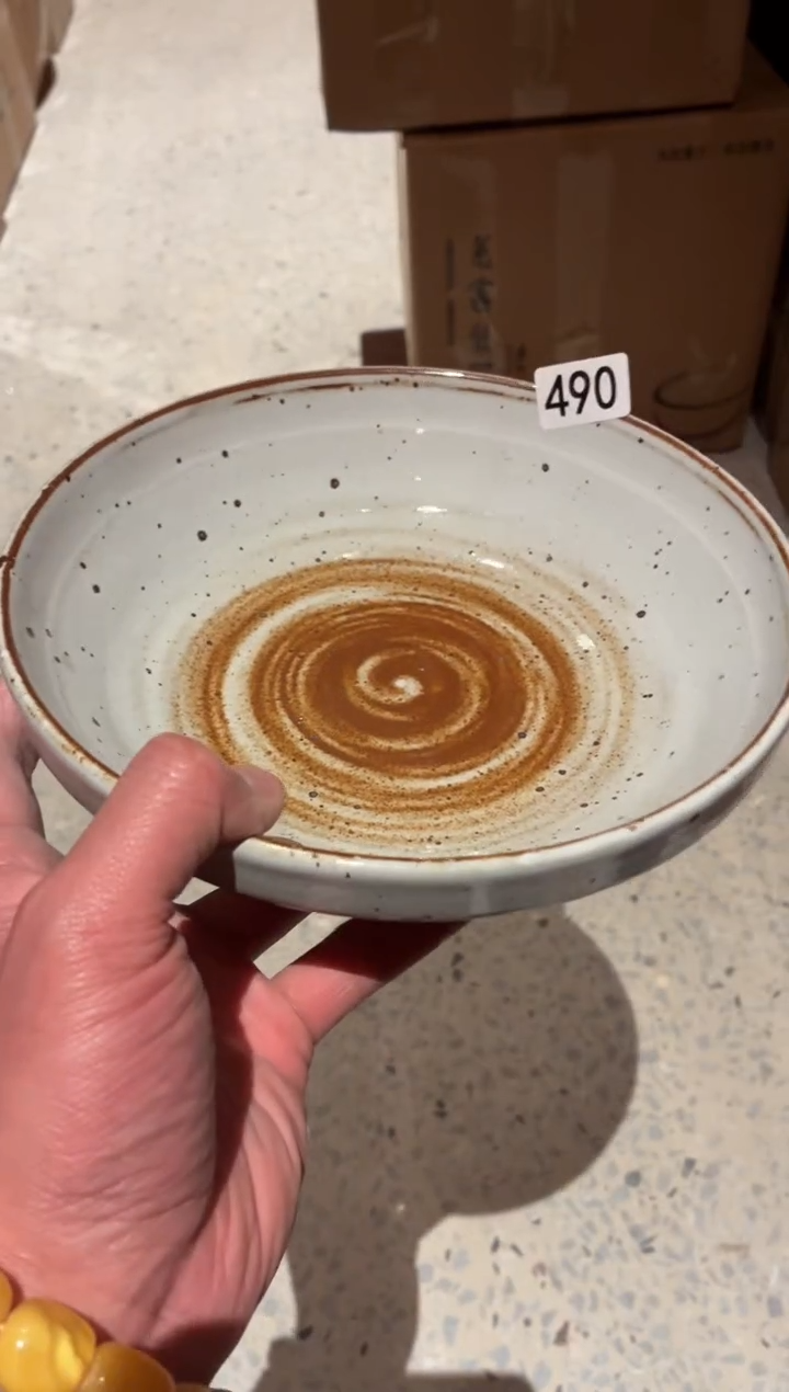 瓷片柿**哇490微瑕白麻点沙拉碗1个