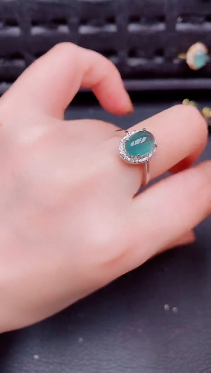 【闪购商品】翡翠戒指银S925镶嵌天然a货翡翠457