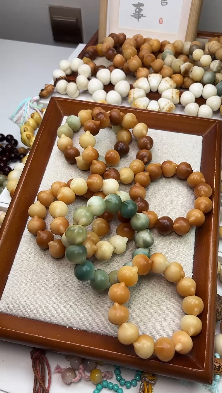 手串菩提根/象牙果y75干磨猫猫头22mm手串瑕疵不补随机