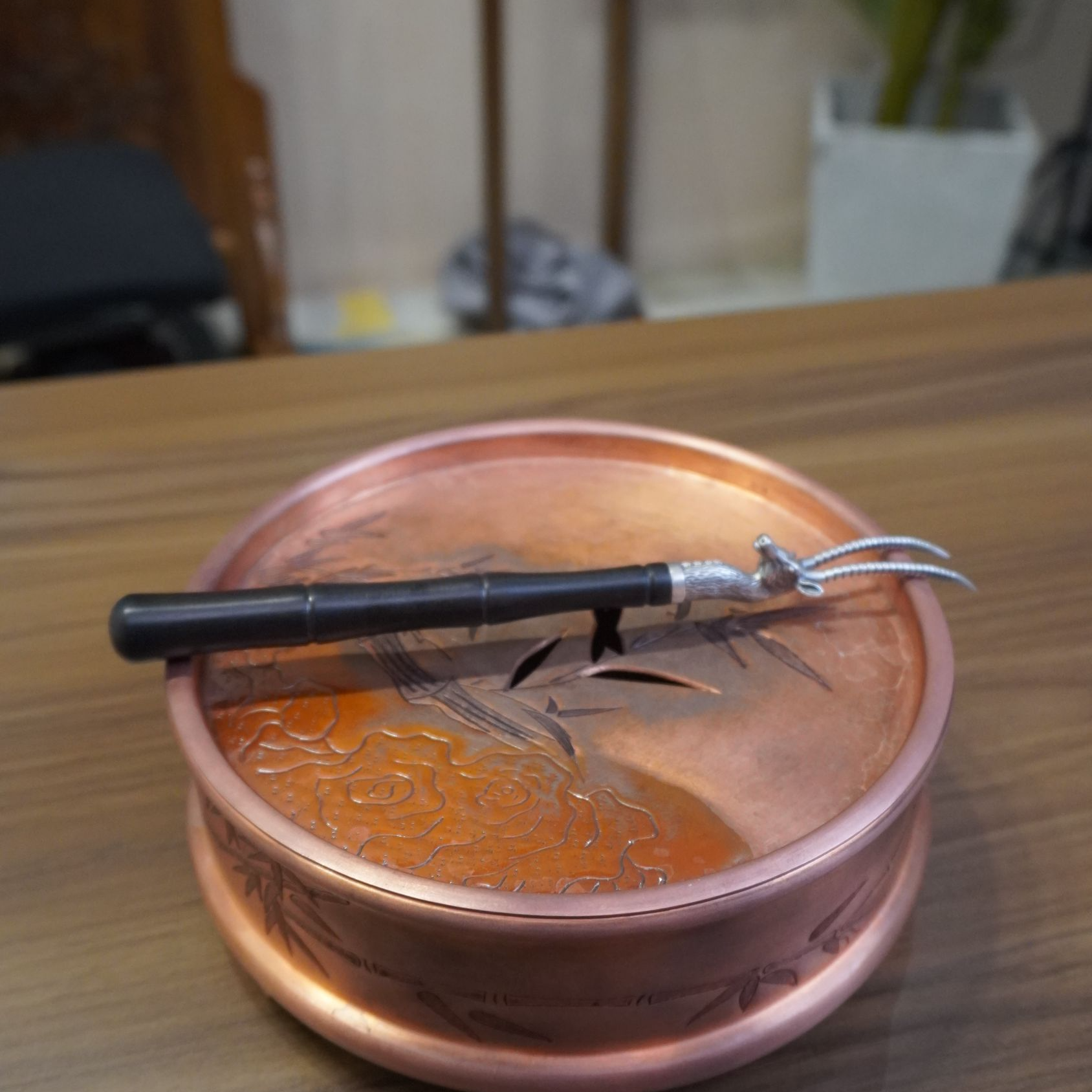 足银羚羊壶叉黑檀木手柄防烫壶盖夹