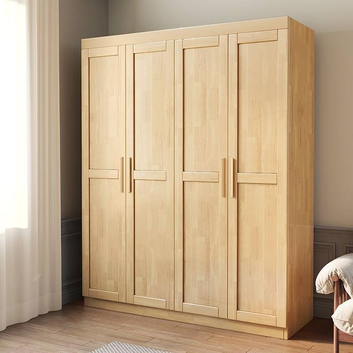 家用简约大容量衣橱北欧橡胶木全实木大衣柜原木色胡桃色BHA8205