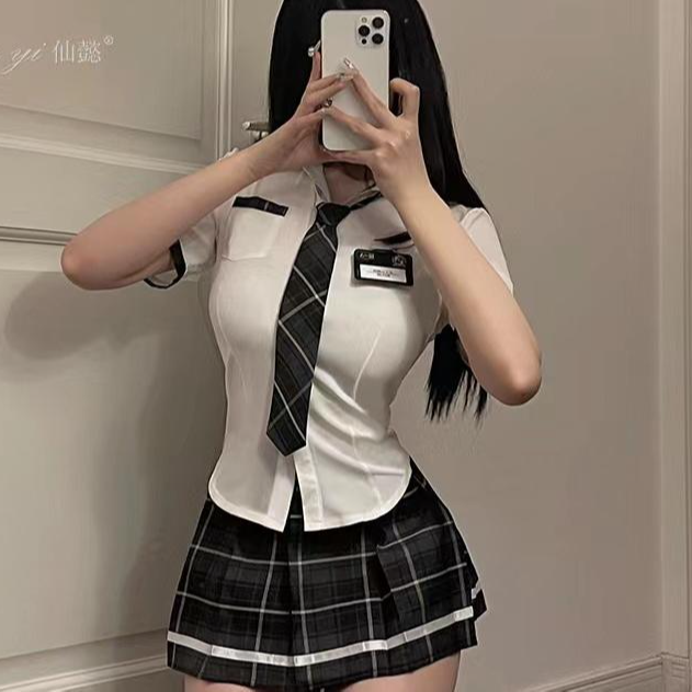 短袖睡衣女套装简约学生装一体式气质百褶家居 jk服显瘦学院风