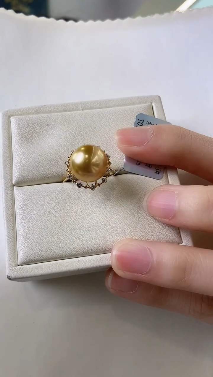 【闪购商品】海水珍珠戒指18K金镶嵌12-13南洋金珍珠戒指