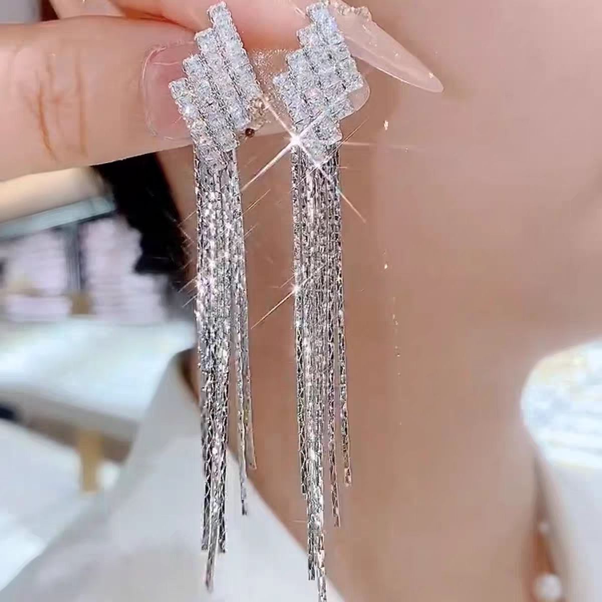 铜合金合成锆石耳饰 【22号】重工时尚满钻超仙显脸瘦流苏耳饰耳环