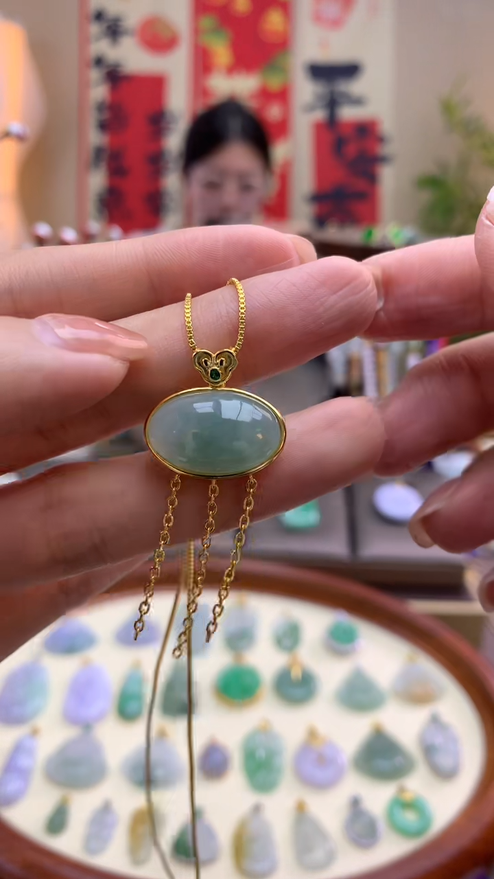 【闪购商品】翡翠颈饰银S925镶嵌蛋面