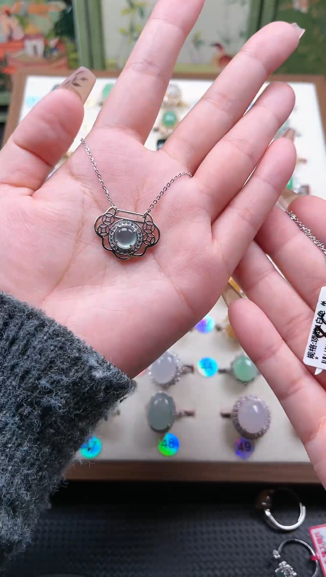 【闪购商品】翡翠颈饰银S925镶嵌天然A货翡翠项链/吊坠