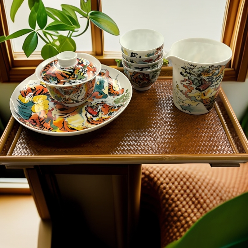 造辞【猛虎】景德镇国风国潮 茶器 原创釉下彩