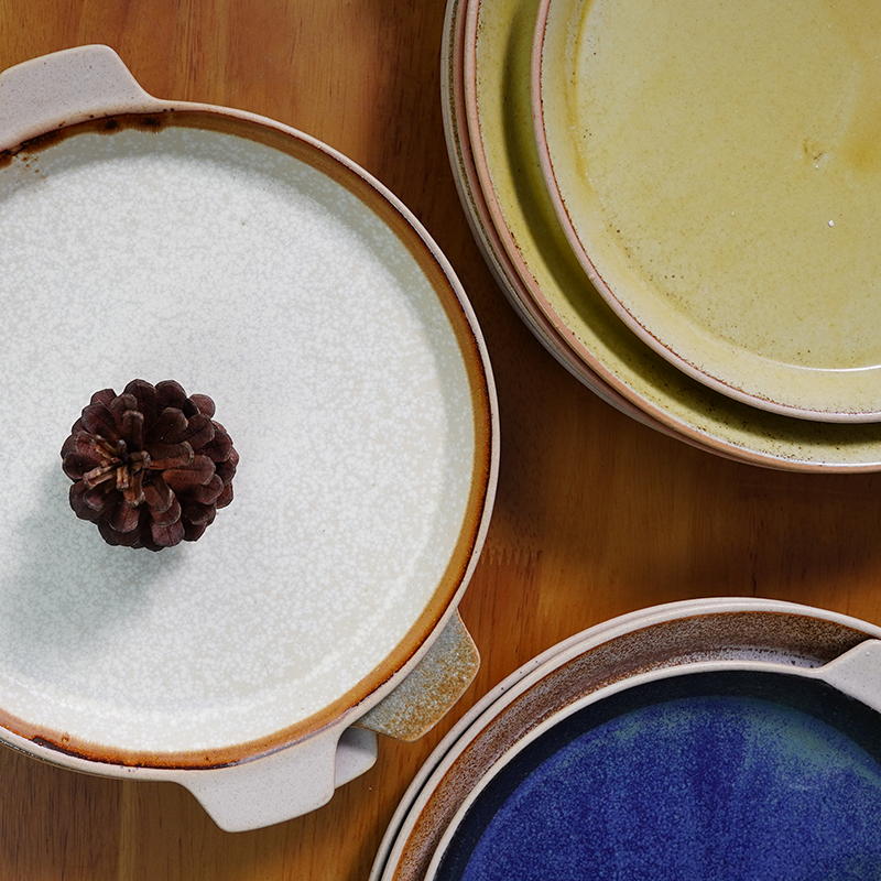 [7英寸双耳朵圆盘]陶瓷简约时尚可爱复古风盘创意圆形菜盘西餐盘