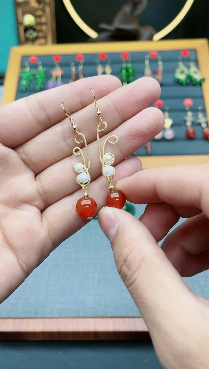 【闪购商品】南红玛瑙耳饰银S925镶嵌407000