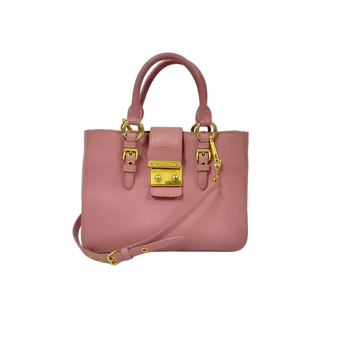 95新 MIU MIU/缪缪 粉色全皮手提斜挎包  BH-50902