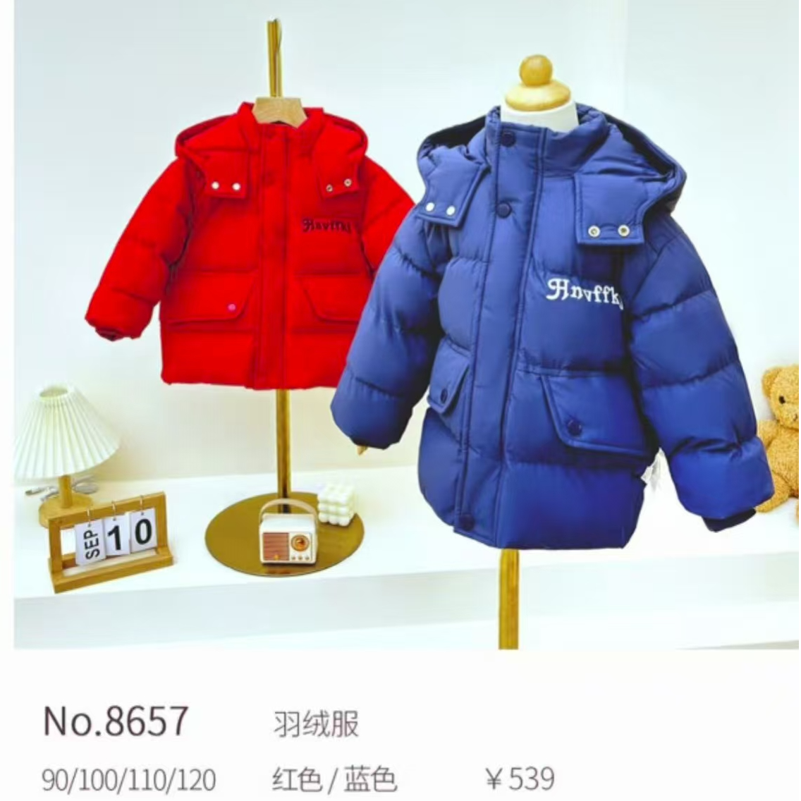 8657宝宝戴帽简约羽绒服