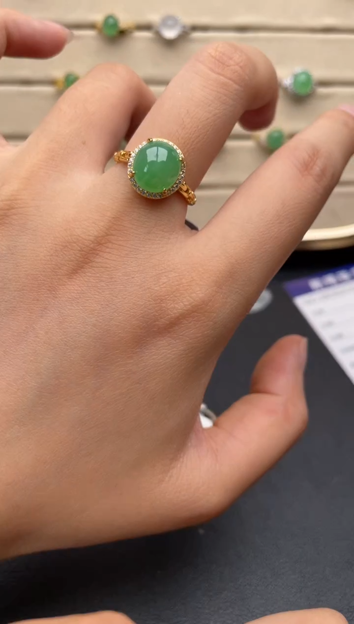 银S925镶嵌戒指翡翠一物一证一礼盒