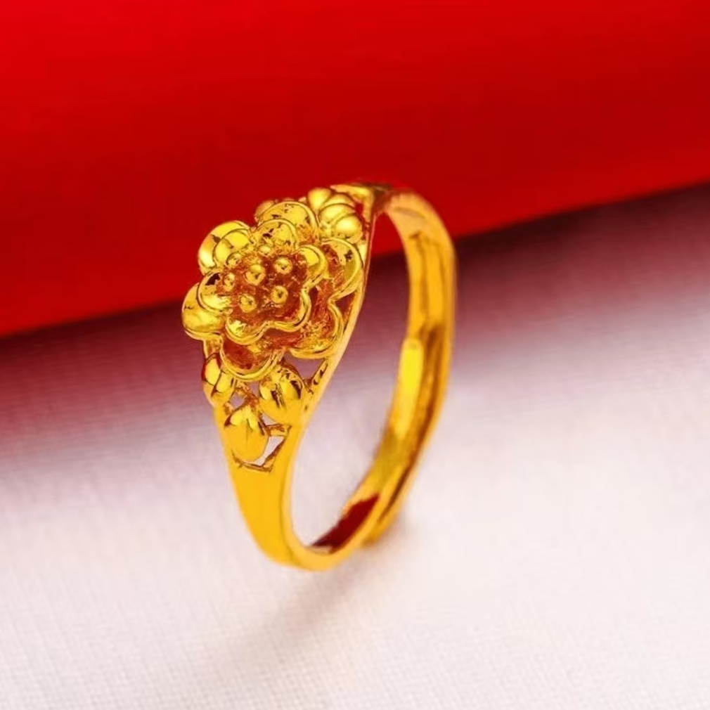 铜合金戒指 【福系列】经典黄色镂空富贵花高级感活口戒指