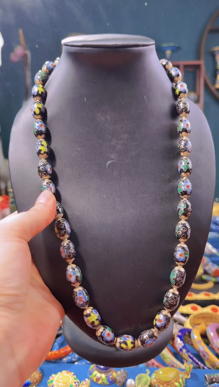 【闪购商品】非遗绝技 景泰蓝枣珠项链 黑