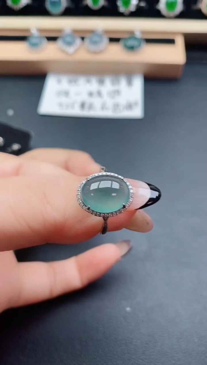 翡翠戒指银S925镶嵌58500