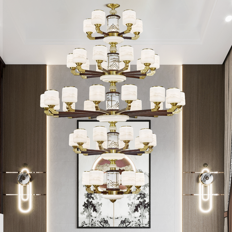 新中式全铜实木大气客厅吊灯餐厅卧室简约别墅复式楼禅意国风吊灯