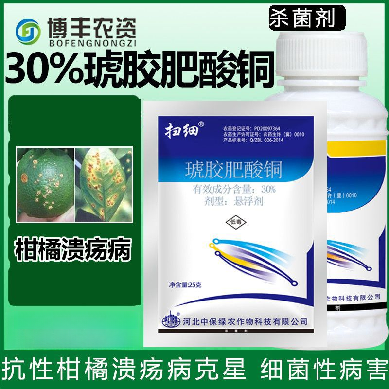 扫细30%琥胶肥酸铜杀菌剂果树蔬菜柑橘溃疡病细菌角斑病农药