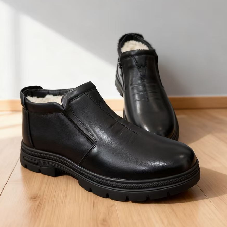 新款男士高帮冬季羊毛保暖棉皮鞋中式商务风防滑朋克风休闲鞋2611