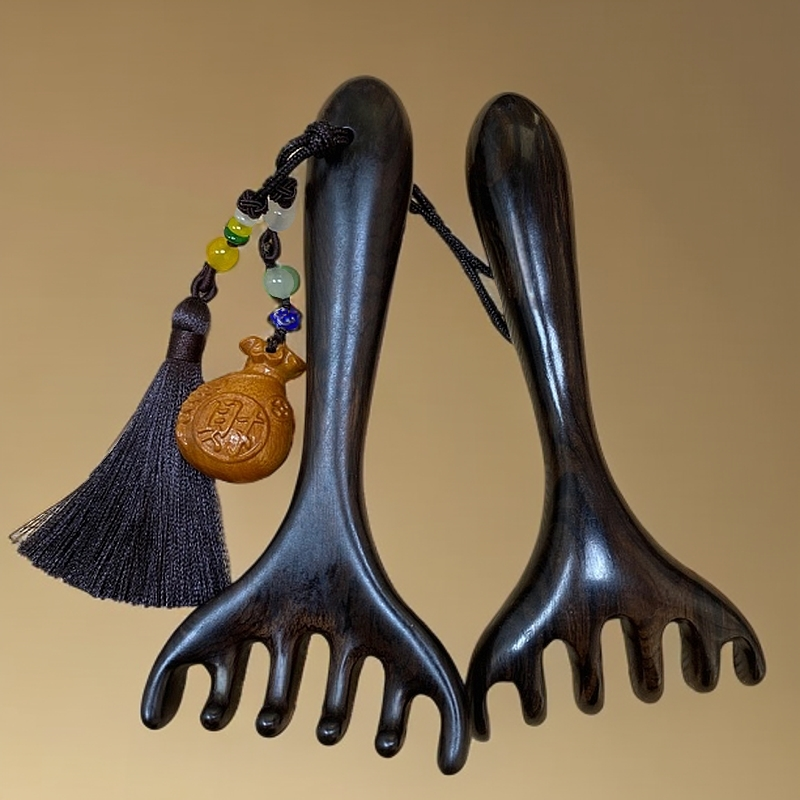 紫光檀六指梳顺发头疗家用便携防静电梳头木梳子宽齿梳檀木梳子