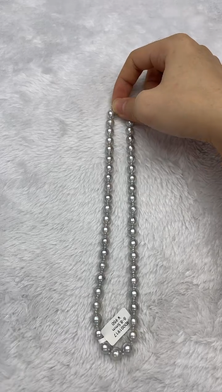 项链银S925镶嵌海水珍珠AK真多麻8-8.5mm