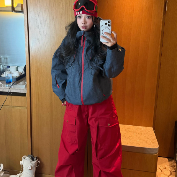 BCG丹宁牛仔渐变紫墨滑雪服单双板冲锋衣弯刀滑雪裤专业防水套装