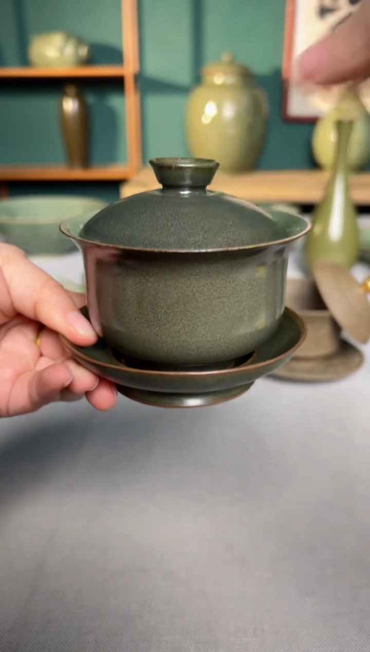 【闪购商品】其他耀州窑纯手工茶叶末釉元宝双釉三才盖碗