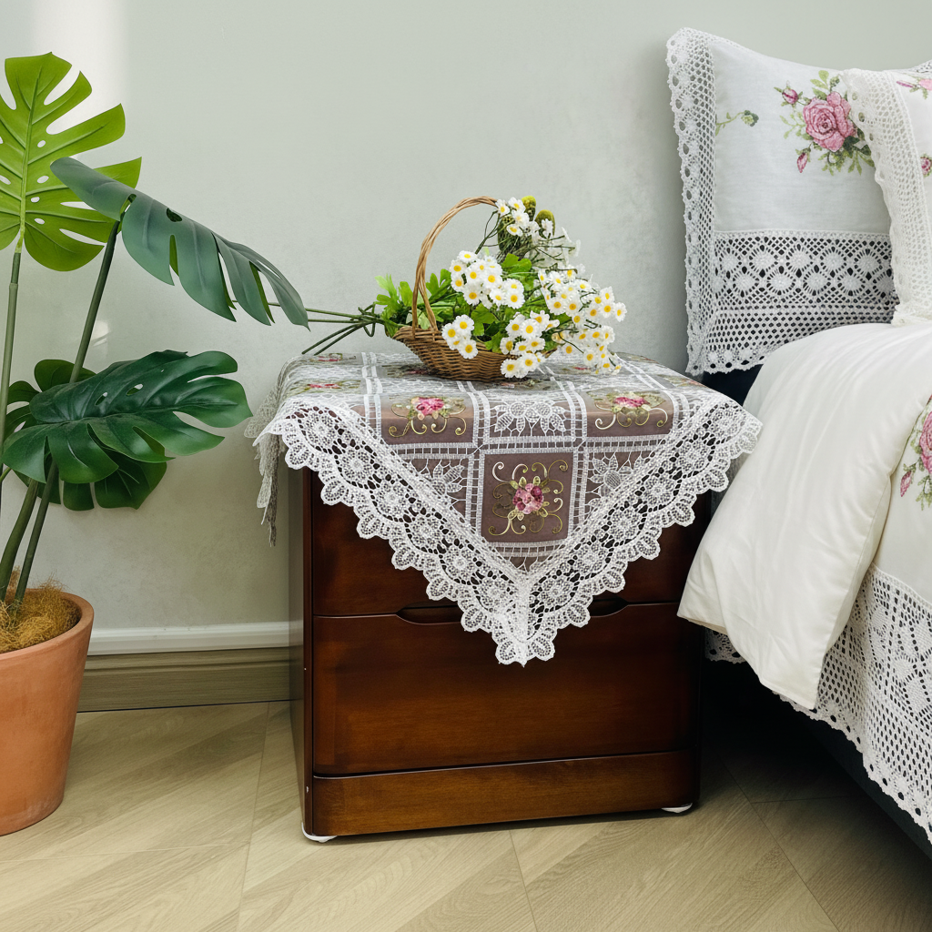 525-8【75*75cm】方形玻璃纱床头柜盖巾小家电盖布防尘小清新