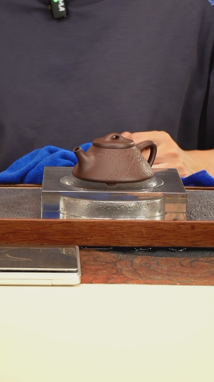 茶壶紫砂文瓢壶深井紫泥刻绘竹子100cc网孔