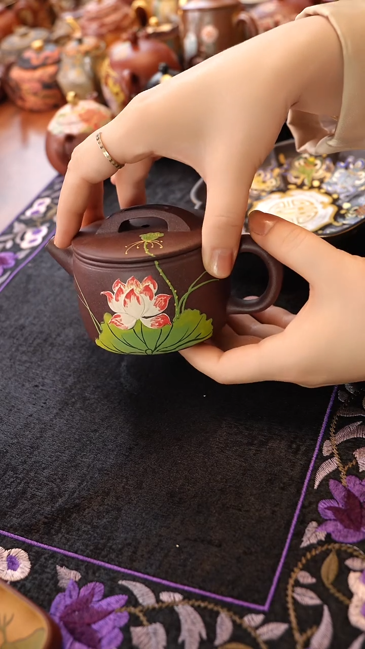 茶壶紫砂低超清荷花汉瓦