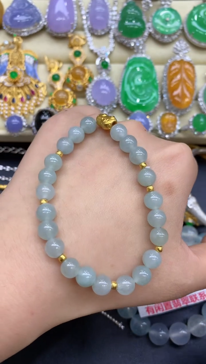 足金镶嵌手链翡翠35-中国好珍宝