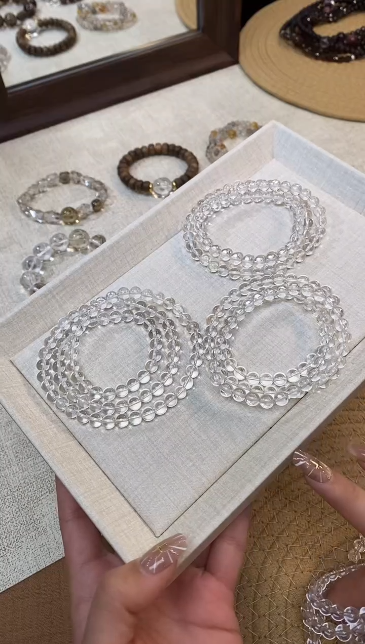 合金手链水晶《纯洁之灵》巴西白水晶素圈手串三圈6-7mm多样性发一