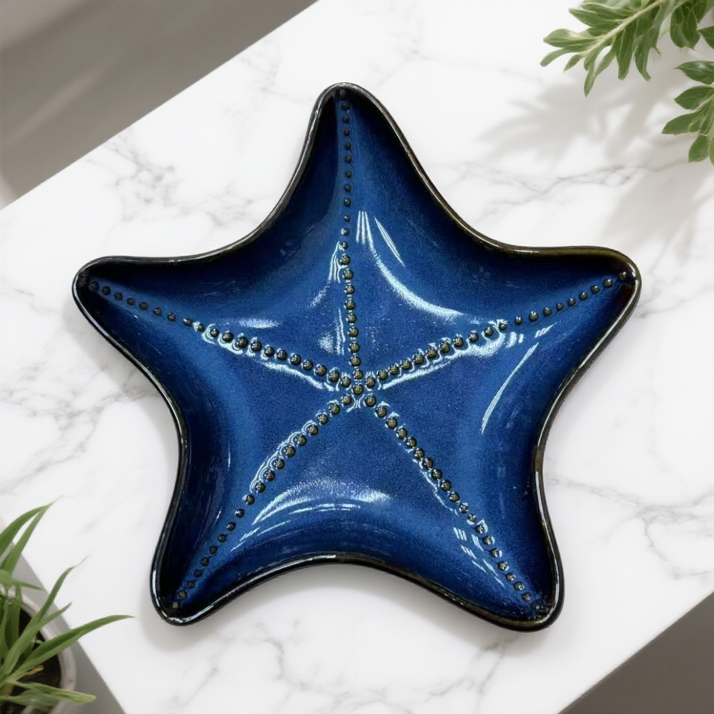 惊喜特价不规则手工异形创意窑变蓝色海星陶瓷碟精美点心碟凉菜碟