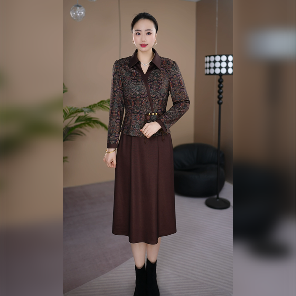高端时尚长袖连衣裙女2025秋季新款气质名媛碎花显瘦假两件裙子