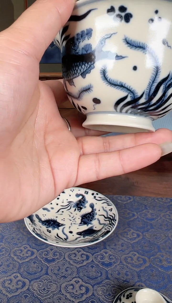 【闪购商品】墨舍慕古鱼藻纹盖碗