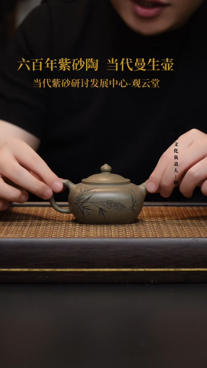 茶壶紫砂宜兴紫砂壶松华青段闲竹