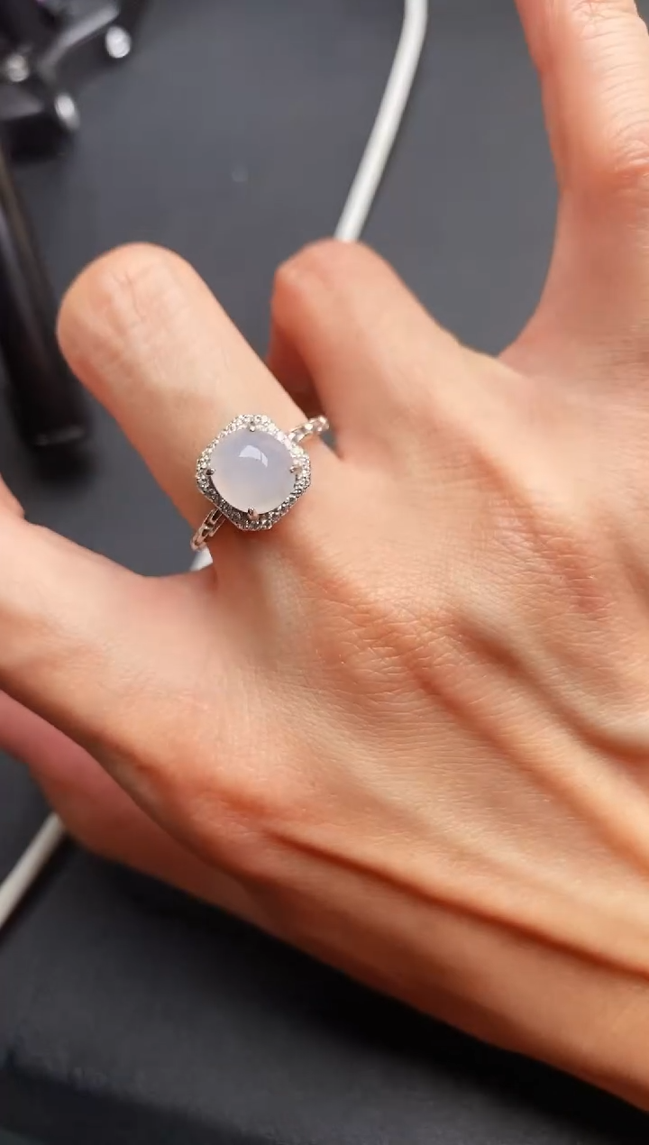 【闪购商品】翡翠戒指银S925镶嵌天然缅甸A货翡翠111    6-3