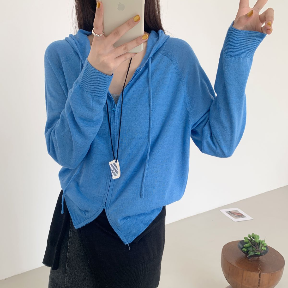 【素简.670196】春款上新幻彩亚麻帽衫红人上新混纺针织衫