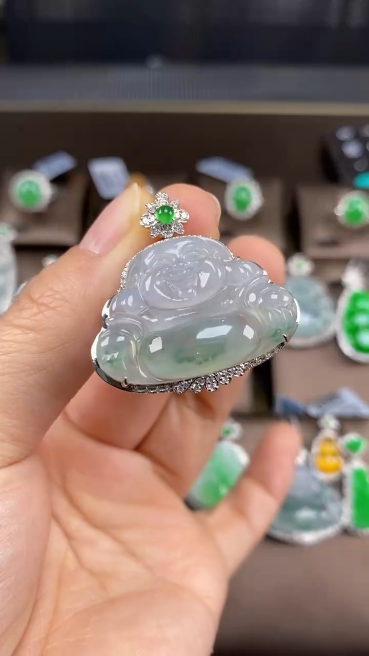 【闪购商品】翡翠吊坠(不含链)18K金镶嵌翡翠包镶佛公