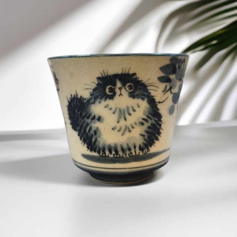 小雾垂露设计师款布偶猫撇口杯茶杯手工手绘主人杯品茗杯60ml左右