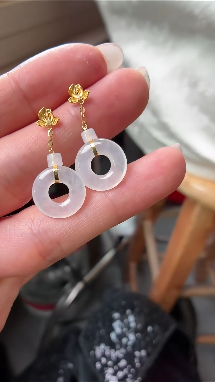 吊坠(不含链)18K金镶嵌翡翠耳饰一对