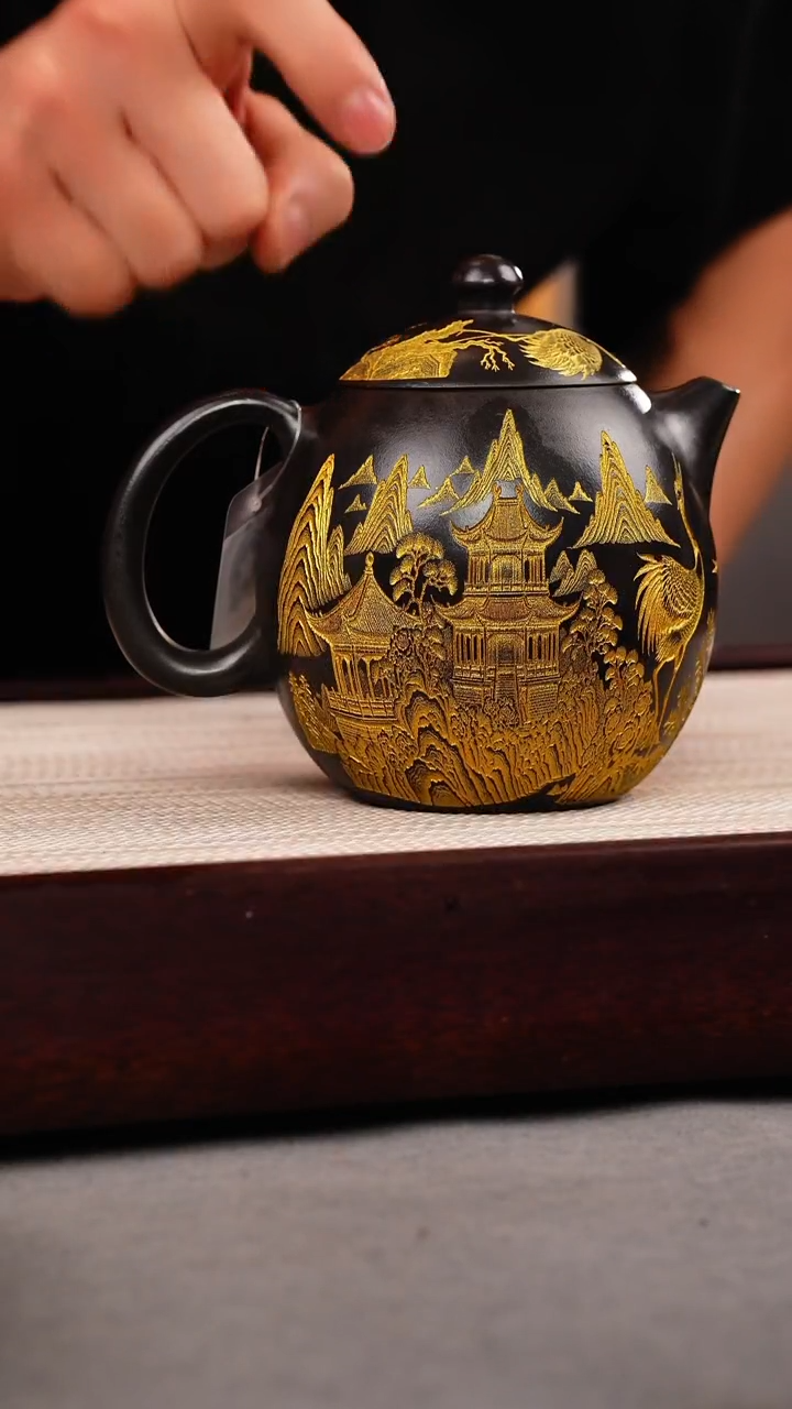 茶杯紫砂石黄 龙蛋 仙鹤 描金