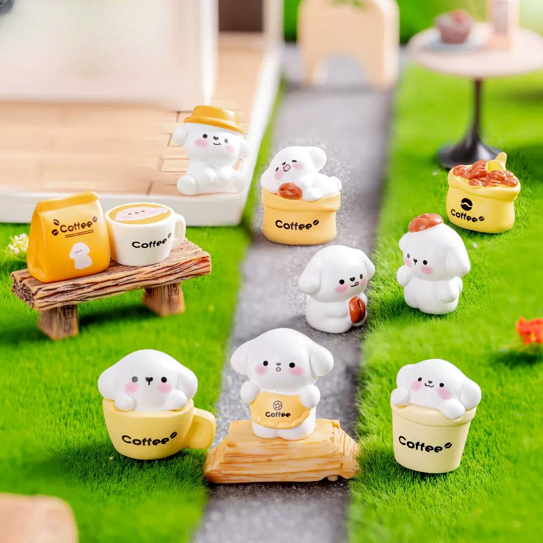 【九宫格】可爱咖啡小狗小公仔diy 桌面小摆件