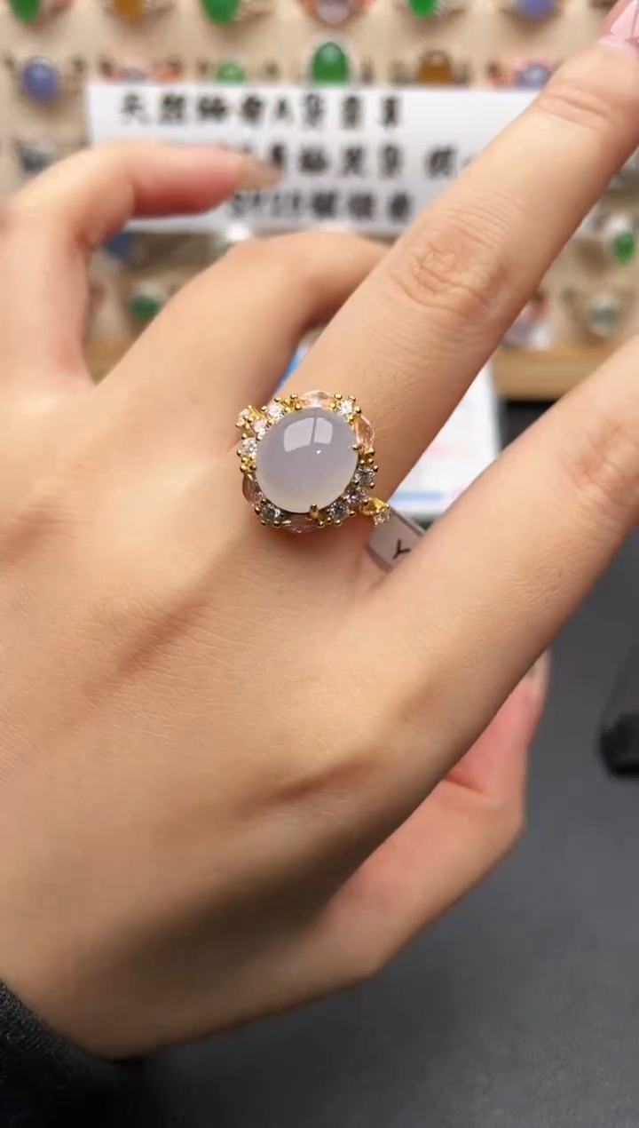 银S925镶嵌戒指翡翠一物一证一礼盒