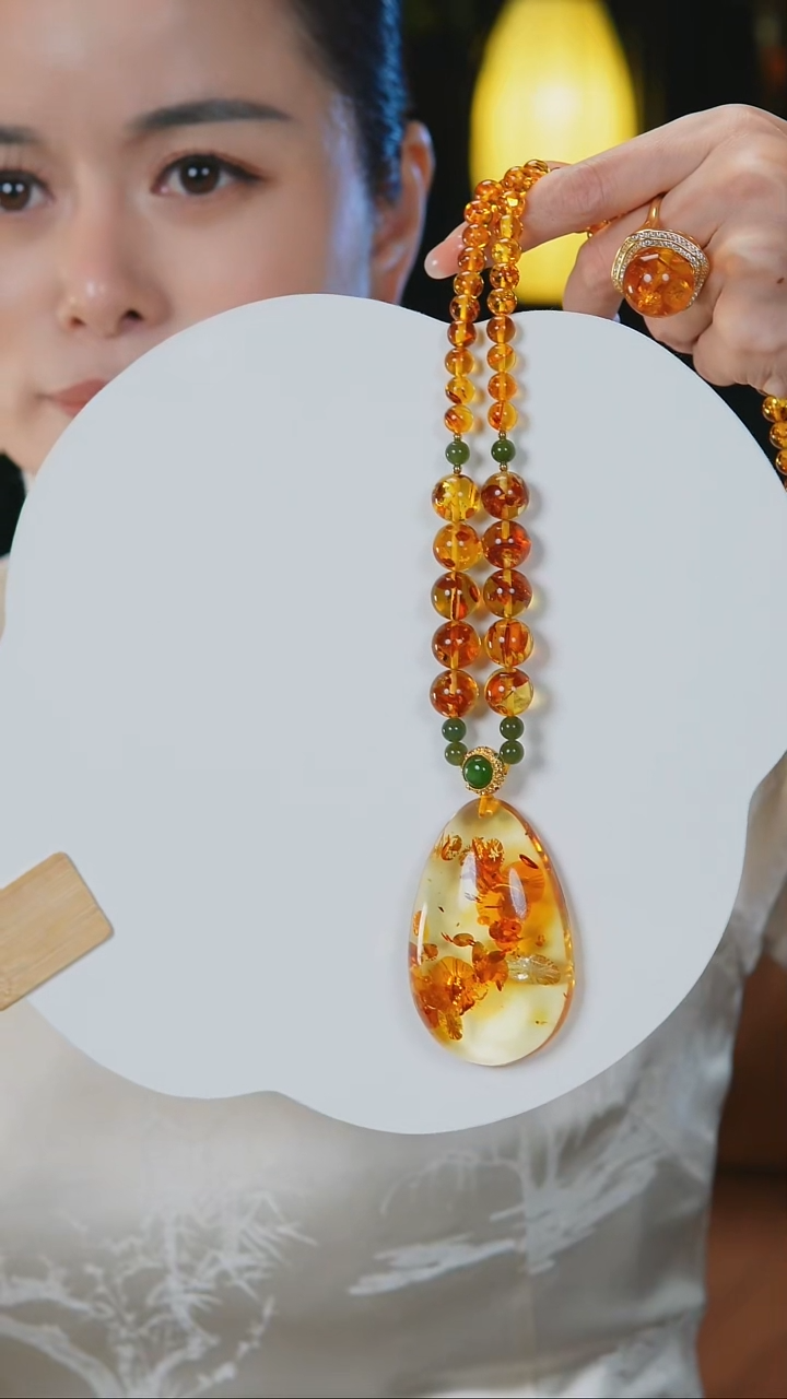 琥珀项链未镶嵌花珀水滴