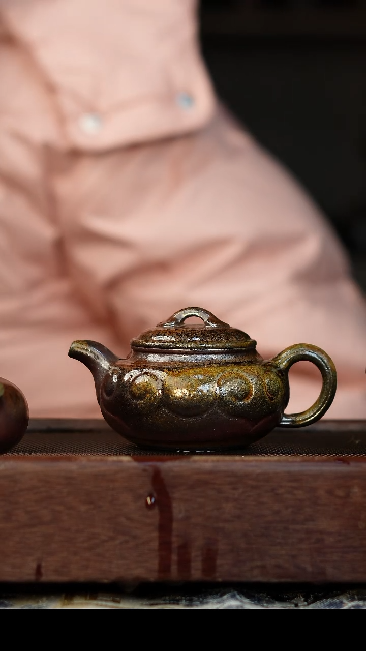 茶壶紫砂柴烧紫砂 天青仿古如意150cc