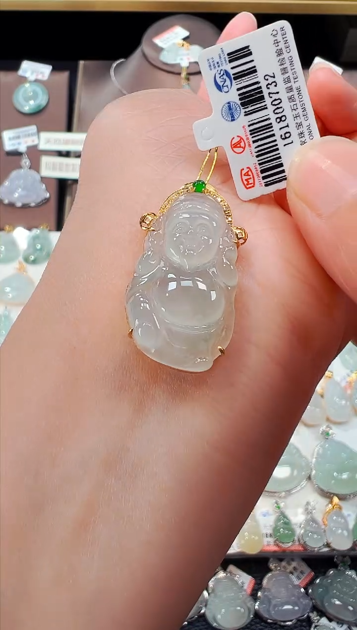 【闪购商品】翡翠吊坠(不含链)18K金镶嵌财神爷吊坠732