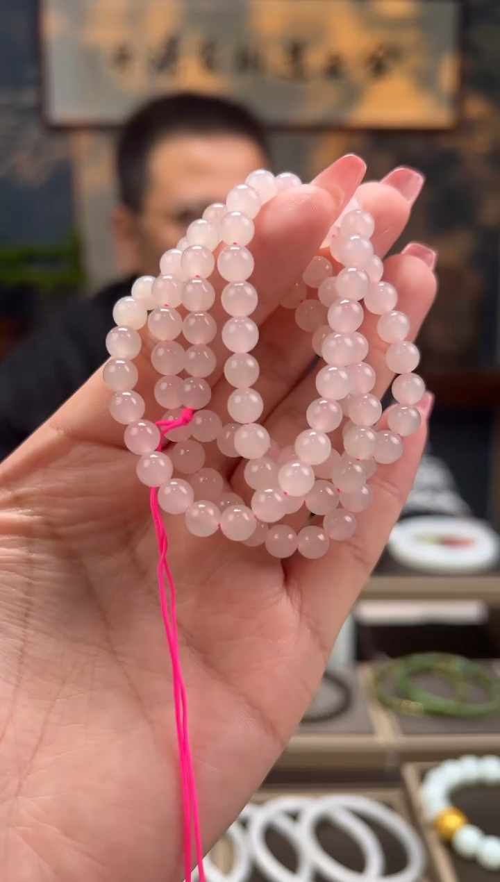 【闪购商品】和田玉长链未镶嵌藕粉卡6mm