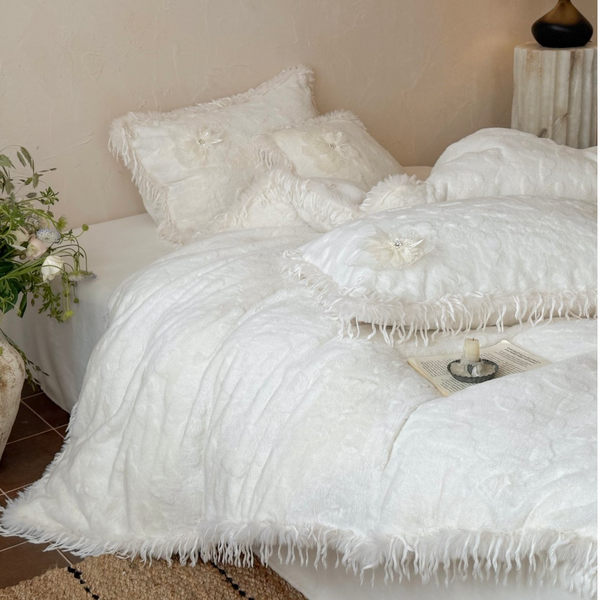 【可儿】秋冬法式高级高端法式高克重仿兔毛牛奶绒加厚四件套