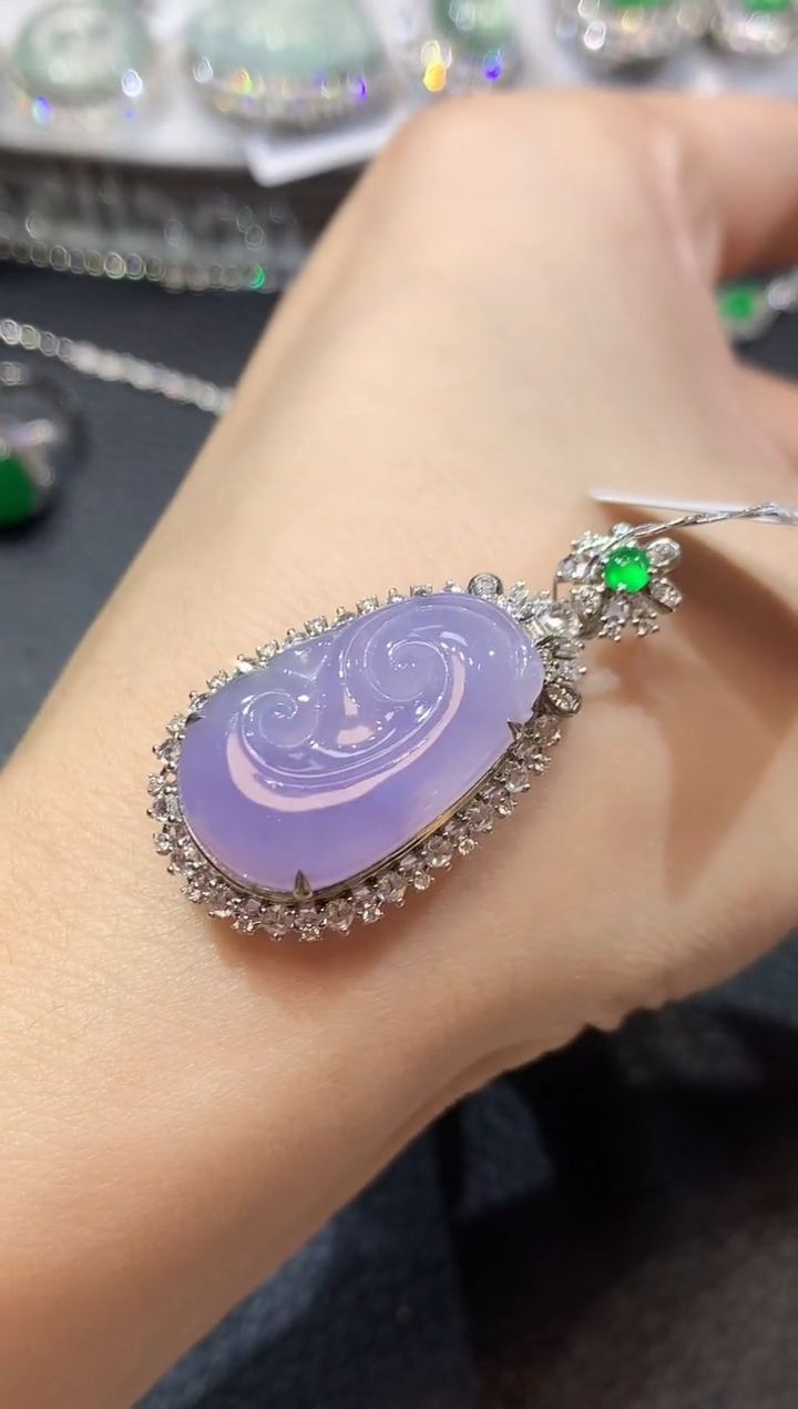 【闪购商品】翡翠吊坠(不含链)18K金镶嵌D31 紫货有一定色差