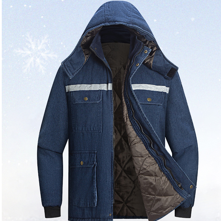冬季加厚牛仔工作服男带帽子电焊工上衣防烫外套防寒保暖棉服棉袄